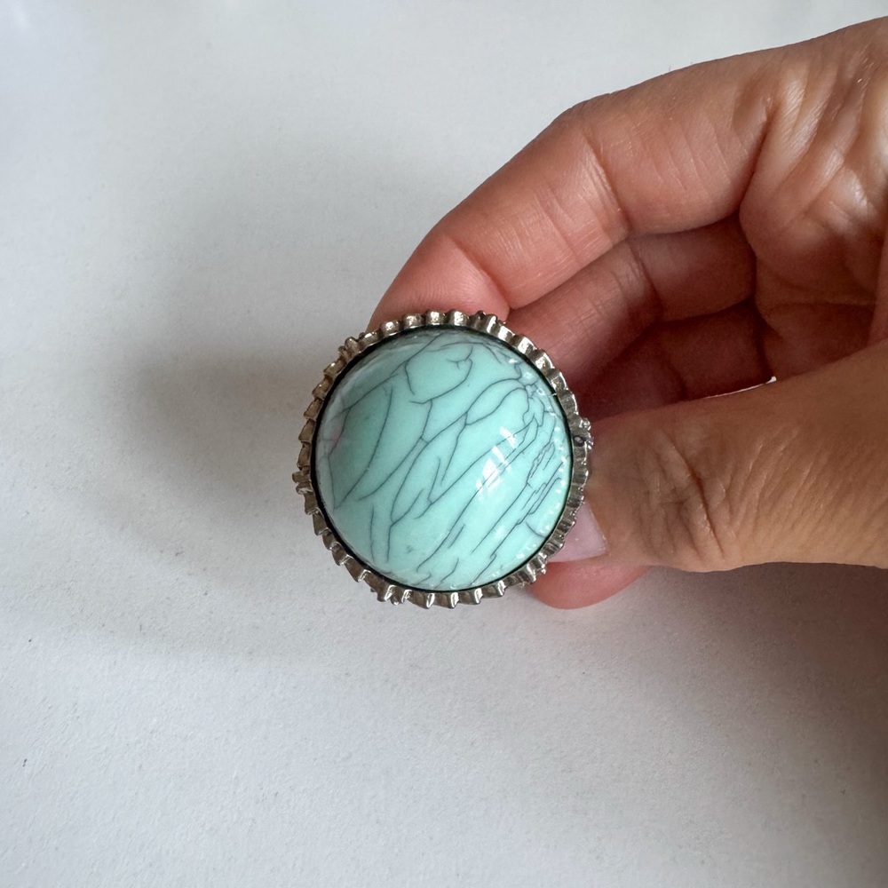 Statement Cocktail Ring, Turquoise/Black Stone, S… - image 5